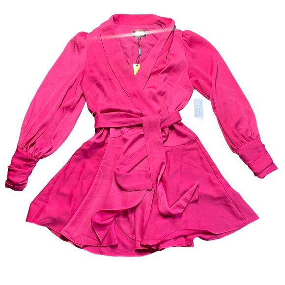 NWT Alexia Admor Phoebe Ruffle Wrap Dress size 10 hot pink long sleeve mini - Picture 7 of 13